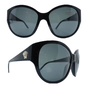 Vintage Versace Oversized Jet Black Movie-star Sunglasses with Medusa Logo, Mod 4208, Unworn/Desdstock, Made in Italy, Fabulous!