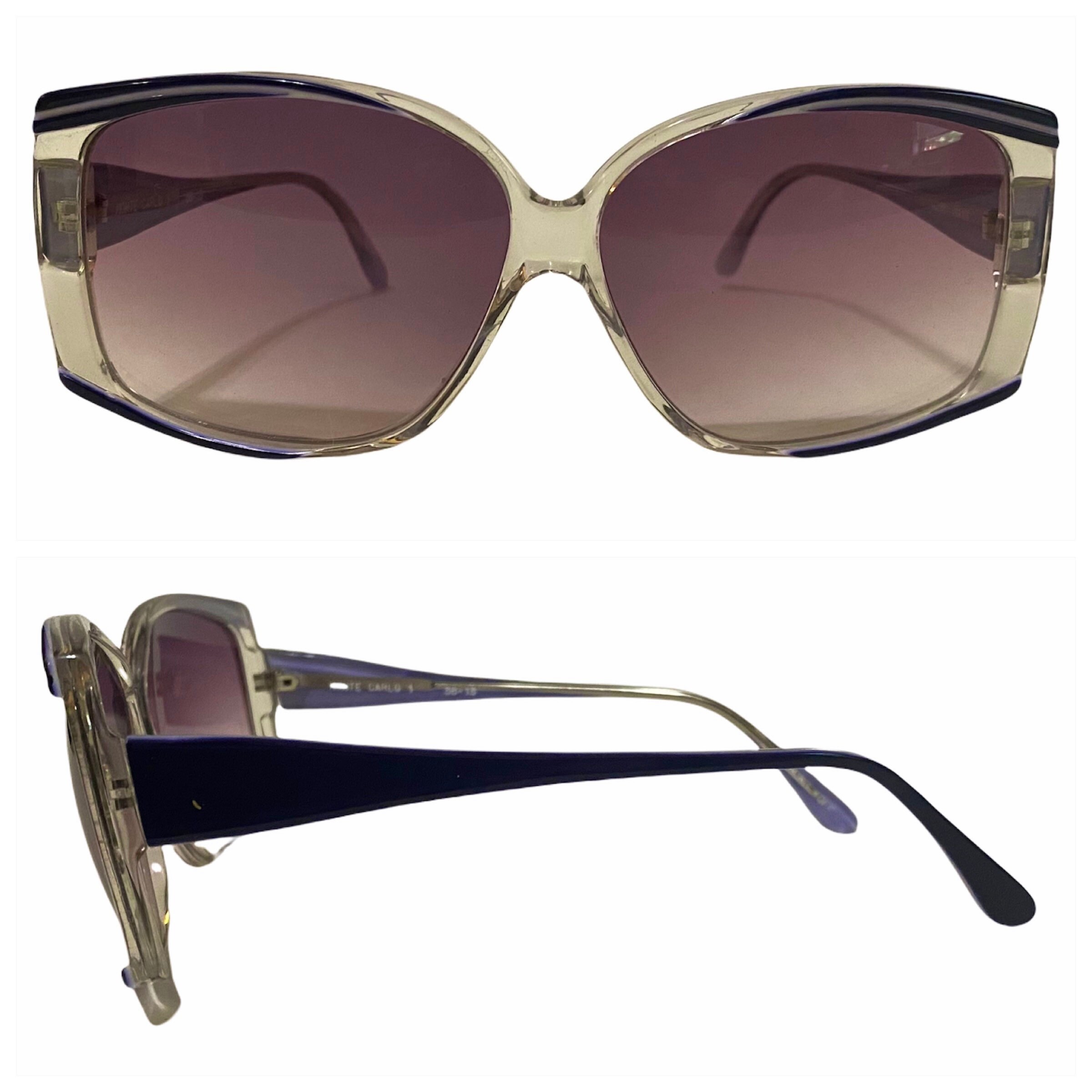 1980’s Vintage Purple Rectangular Angular Sunglasses, Retro Deadstock Retro Medium Square Flat Lens Thick Rimmed Rectangle  main image 3