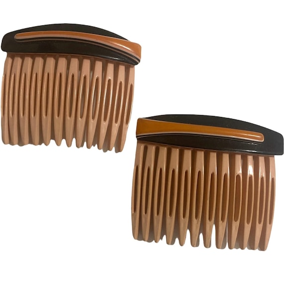 New 1980’s CARITA Paris Orange French Hair Combs, One Pair, Deadstock Vintage Carita Paris 1980 main image 3