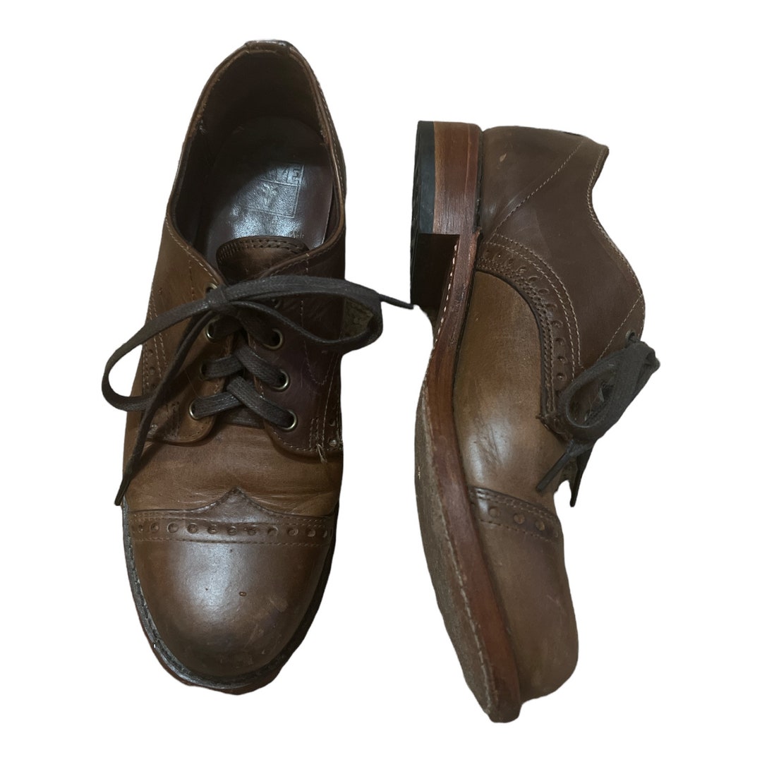 Y2K Vintage Frye Braun Leder Oxfords mit grobem Absatz, Größe