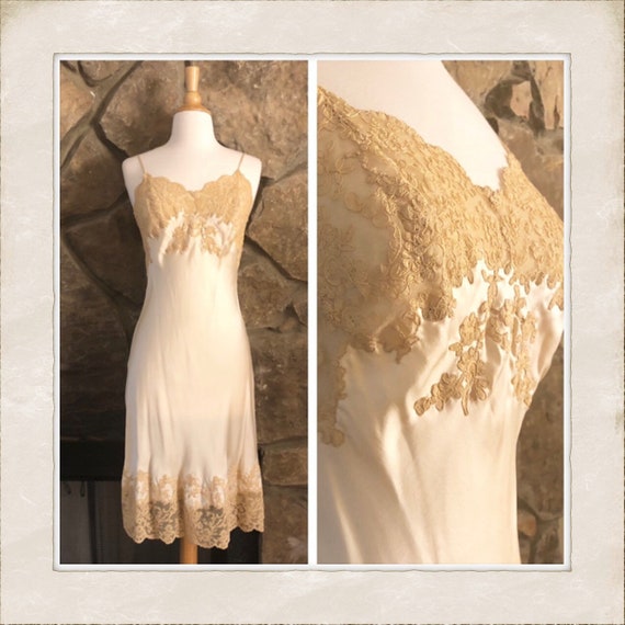 Exquisite 1940's Silk & Ecru Lace Slip, Bias Cut,