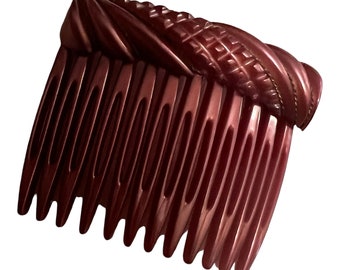 Vintage 1980’s Dusty French Hair Comb in Rose with Gold Threading, Handmade in France