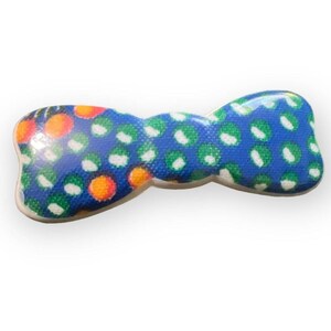1980’s Vintage Mod Style French Bow Barrette, Blue Flower Power