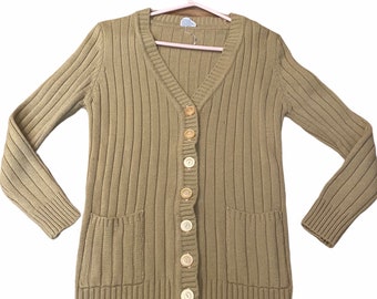 Vintage Hand Loomed Tan Cardigan, S/M