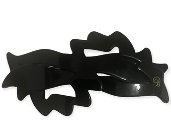 1980’s Lux Black French Barrette, Deadstock, Handmade in France Vintage French Lace Black Hair Bow Tie Clip Grip Long  main image 4