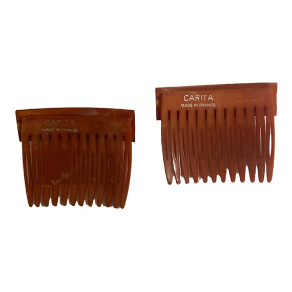 Carita Paris 1980’s Burnt Orange Hair Combs, Pair - image 3