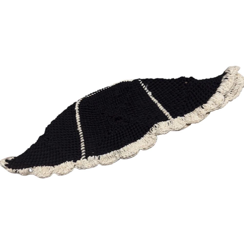 1920’s Antique Crochet Cloche Hat in Black with White Ruffle Trim, Handmade Stunning 1920 main image 2