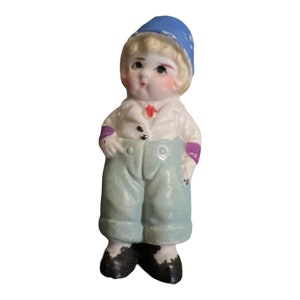 1930’s Porcelain Bisque Boy Figurine, Made in Japan, Frozen Charlotte Penny Doll, 3.5” Tall