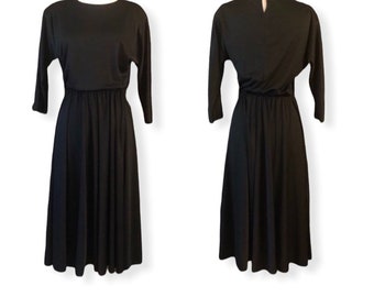 Vintage Glam Disco Dress, Black, Midi, S/M, Vintage Little Black Dress, Small or Medium