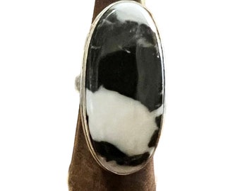 Y2K White Buffalo Turquoise Sterling Silver Ring, Stunning, Size 7, Boho Turquoise Ring