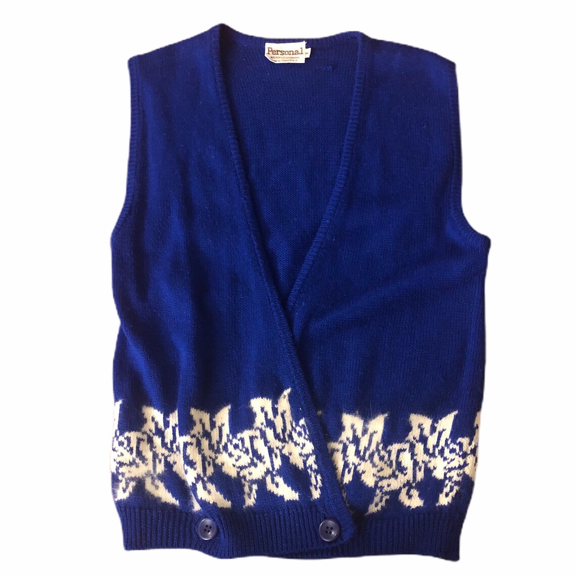 Vintage Open Front Knit Sweater Vest Blue & White Medium | Etsy