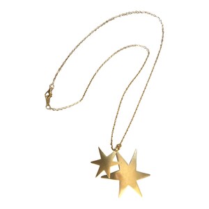Handmade Double Star Burst Pendant Necklace, Gold and Brass, 22