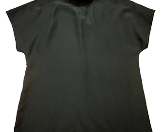 Chic Vintage Black High Neck Short Sleeved Blouse Pullover Size 6 , Medium