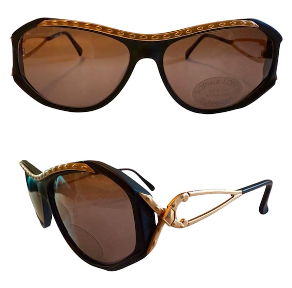1980’s Sophia Lauren Zylonware Sunglasses, Angular Black w Gold Details, Unworn VINTAGE SOPHIA LOREN ZYLOWARE DESIGNER SUNGLASS FRAME 026 | eBay main image 4