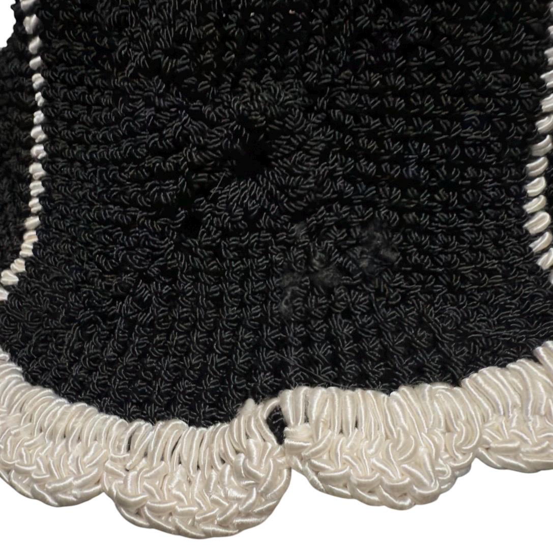 1920’s Antique Crochet Cloche Hat in Black with White Ruffle Trim, Handmade Stunning 1920 main image 4
