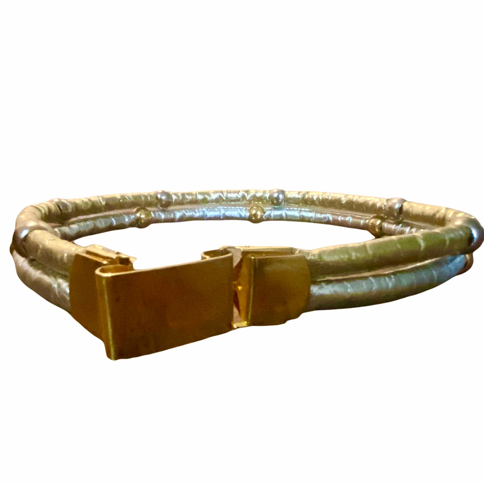 Vintage 80s Gold Rope Belt Two Tone Silver Clasp Stretch Waist Statement Day Lor Nothing goes better with a vintage knit than a copper belt  main image 2
