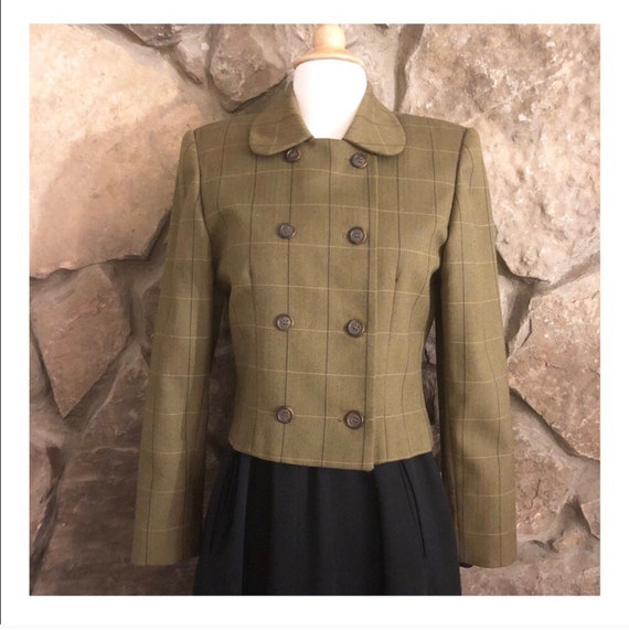 Vintage Plaid Jacket, Double Breasted Plaid Croppe