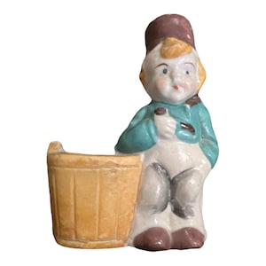 1940’s Vintage Porcelain Boy Toothpick Holder or Mini  Planter, Made in Occupied Japan