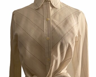 Vintage 1980’s Striped Button Down Secretary Blouse, Size Small