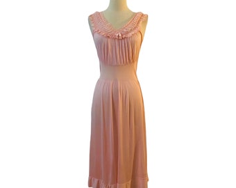 Vintage 1960’s Long Pink Nighhtgown, Slip, Small