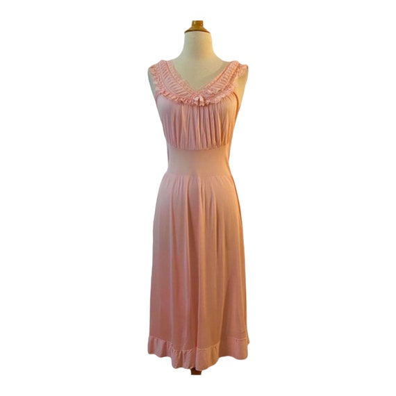 Vintage 1960’s Long Pink Nighhtgown, Slip, Small - image 1