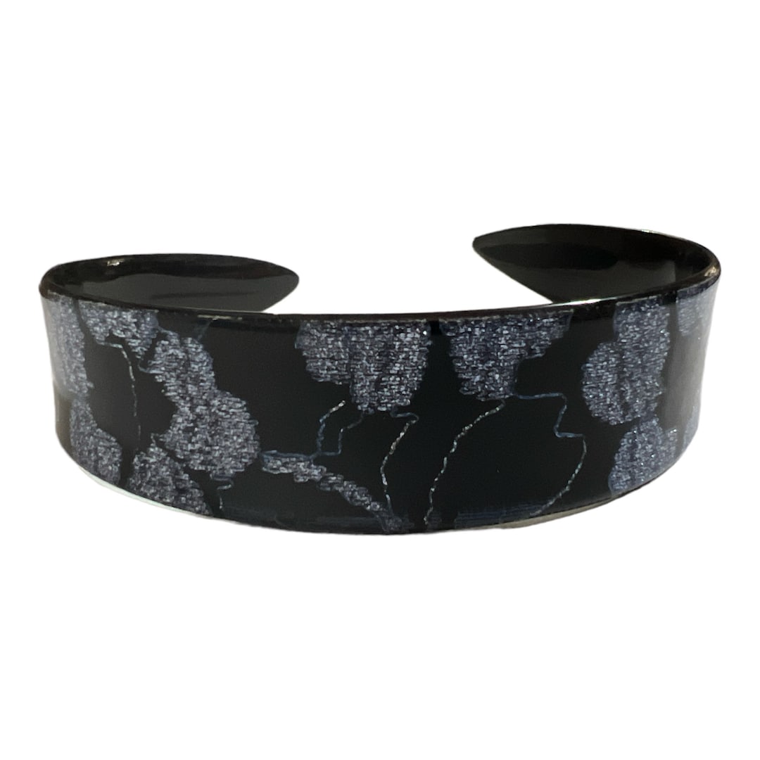 New Vintage French Headband in Black & Shimmery Blue, Deadstock Black-Pearl-Headband-Velvet-  main image 4