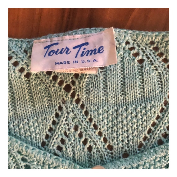 Vintage 1980’s Knit Short Sleeved Top, Blue, Med,… - image 8