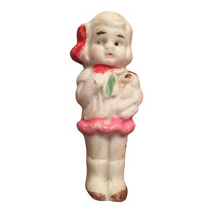 1930’s Tiny Porcelain Bisque Girl Figirine, Shy Timid Expression, Porcelain Bisque Figurine, Japanese Porcelain Mineature Doll