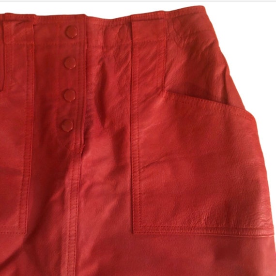 Vintage Red Leather Pencil Skirt, Ultra Sexy, Sma… - image 3