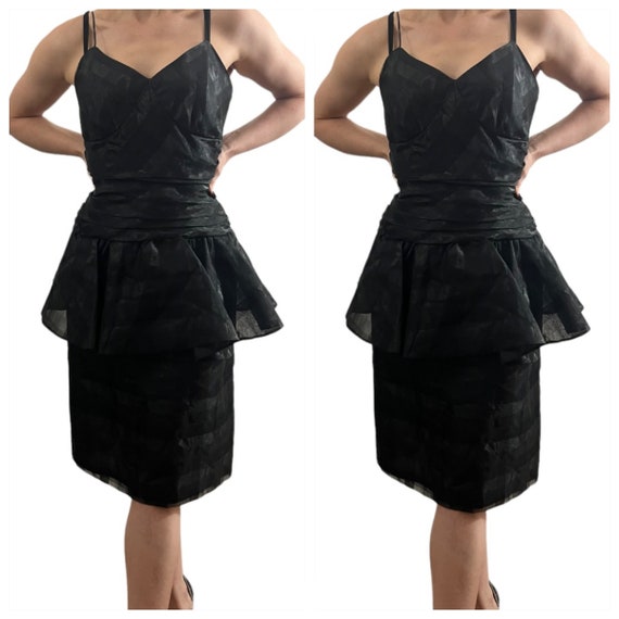 Gorgeous Black Vintage Dress with Peplum Detail &… - image 2