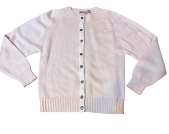 1980’s Vintage Minimalist Cream Knit Cardigan in a Wool Blend, Small or Medium