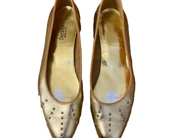 Vintage Gold Jeweled Slip On Flats, Shoes , Size 7.5N