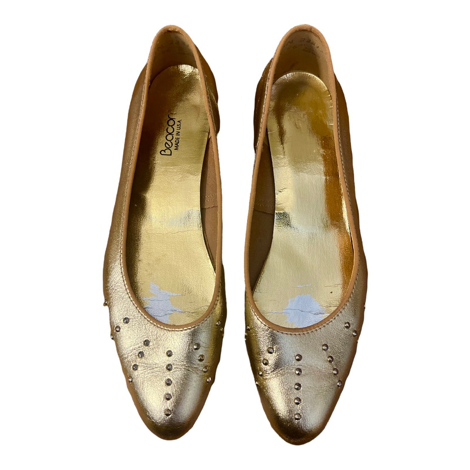 Shoes Womens Shoes Slip Ons Ballet Shoes Vintage flat ballet shoes bronze leather size 10 US 40 EU funky retro 90s 80s 
