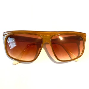 1980’s Vintage Oversized Angular Sunglasses, Deadstock, Color Block/Two Toned Brown, Shimmery, Deadstock