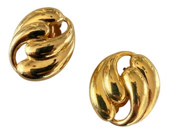 Pendientes grandes de clip vintage Erwin Pearl en oro, bisutería firmada, 3,17 cm (1,25 pulgadas)