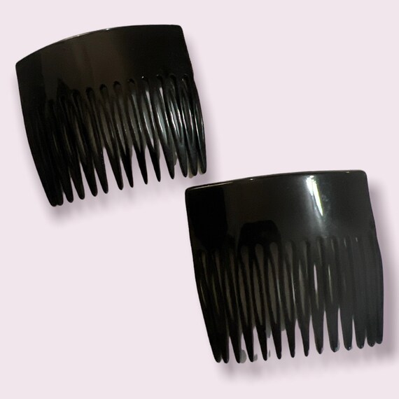 1980’s Vintage French Hair Combs, Black, Pair , D… - image 1