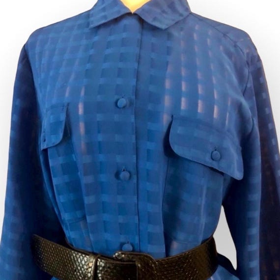 Vintage 1990’s Oversized Blue Semi Sheer Button D… - image 2
