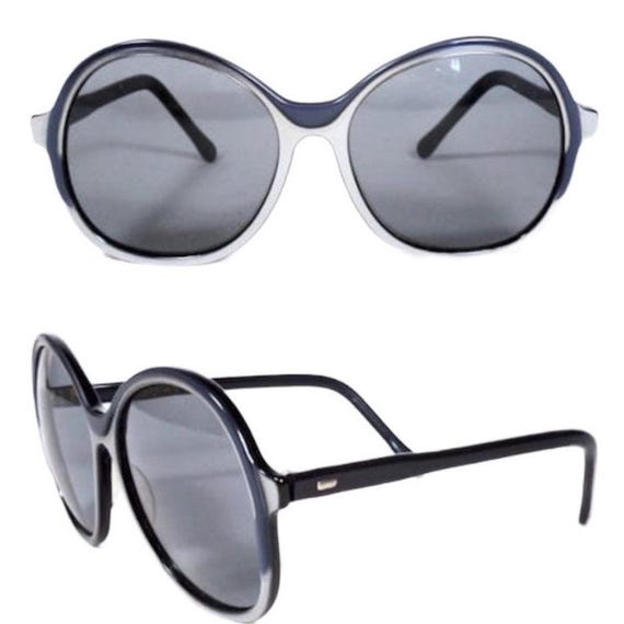 Vintage Oversized Round Mod French Sunglasses, Blue, Made in‎ France Vintage Oversized Round Mod French Sunglasses, Blue, Made in  main image 3