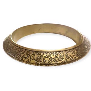 1970’s Vintage Brass Etched Statement Bangle, 2.5” Across (Inside)