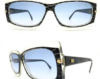 1980’s Vintage Silhouette Austria Angular  Sunglasses in Black & Clear, Made in Austria, Model 1229, Excellent Condition
