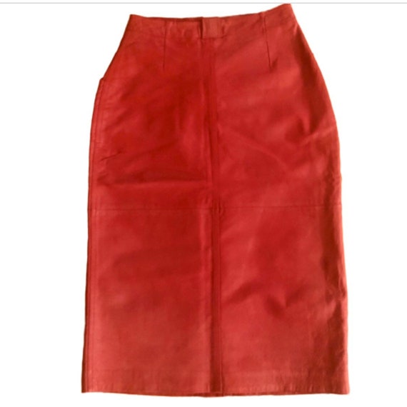Vintage Red Leather Pencil Skirt, Ultra Sexy, Sma… - image 4