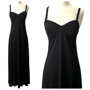 1990’s Vintage Black Sleeveless Maxi Dress, Jersey Wrinkle Resistant Minimalist  Event Special Occassion Prom,  Little Black Dress,  Small