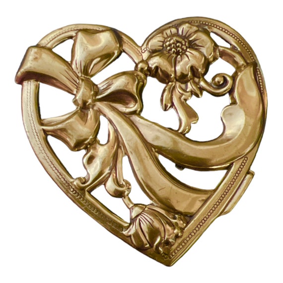 Vintage 80's Heart Cupid I Love You Brooch Pin Chain