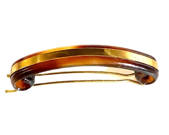 Vintage 1960’s Gold & Brown French Barrette, Dead… - image 1