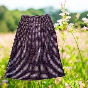 Vintage 1980’s  purple plaid straight skirt, wool pencil skirt, xs/S, 24”, secretary geek girl purple plaid winter skirt