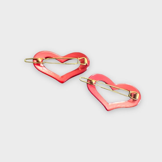 Vintage Pearlescant Red French Heart Barrettes, D… - image 2