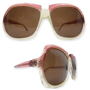 Fab 1970s Thick Framed Oversized Sunglasses in Clear & Pink Colorblock, Optical Qualiry and in Excellent Condition
