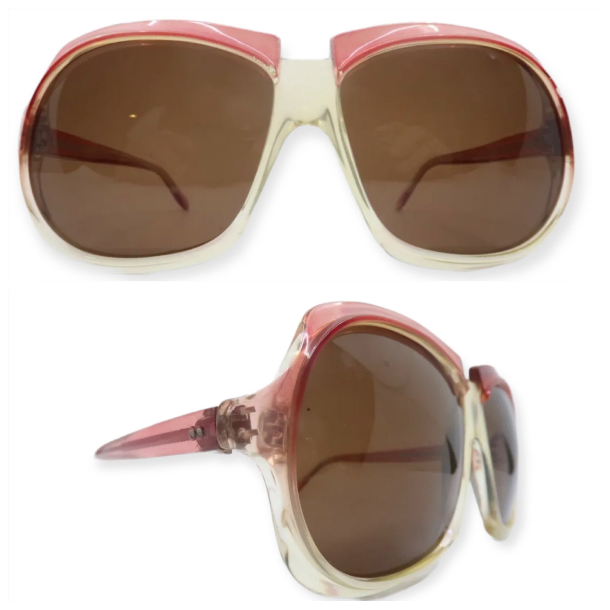 Fab 1970s Thick Framed Oversized Sunglasses in Clear & Pink 