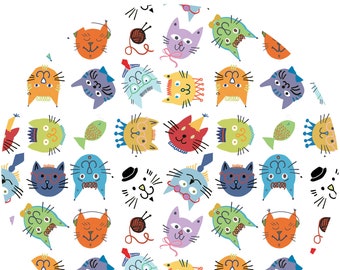 LAMINATED Cotton » Cat Print Fabric » Cute Cat Fabric | Oil Cloth By The 1/2 Yard |  Yardage | Eco-Friendly Fabric