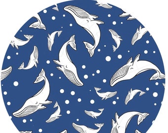 Whale Fabric » 100% Cotton » Dark Blue Whale Print | Fabric by the 1/2 Yard | Quilting Fabric | Yardage | Apparel Fabric